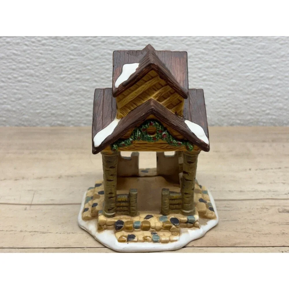 Christmas Village White Tree Bark Gazebo Porcelain Figurine